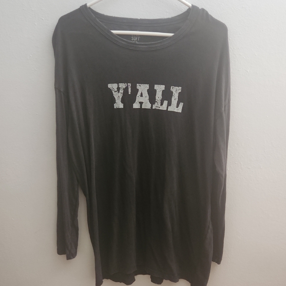 Aerie Real Soft Long Sleeve Shirt with 'Y'ALL' Sz M